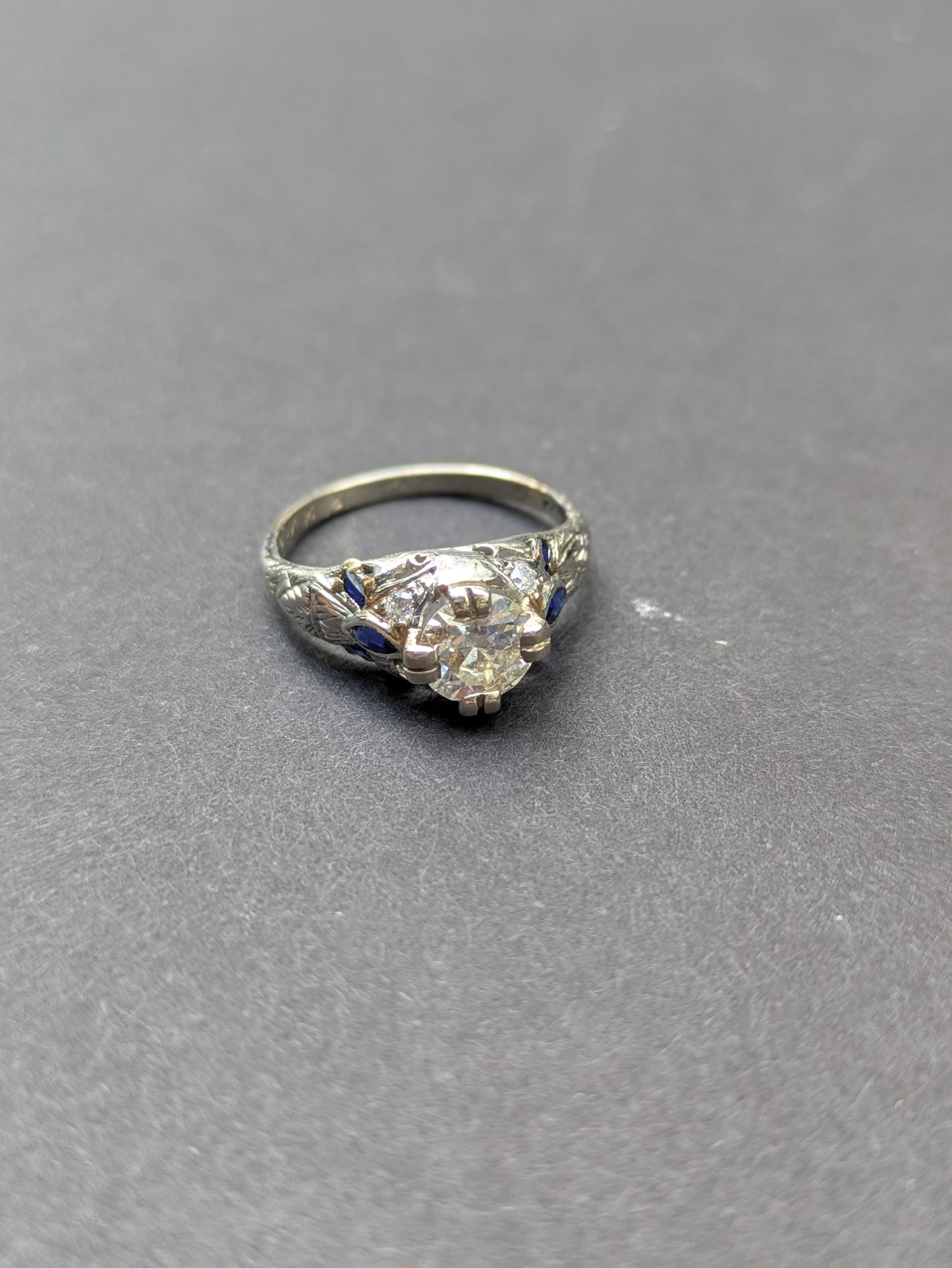 Old European Cut Diamond and Sapphire Edwardian Ring