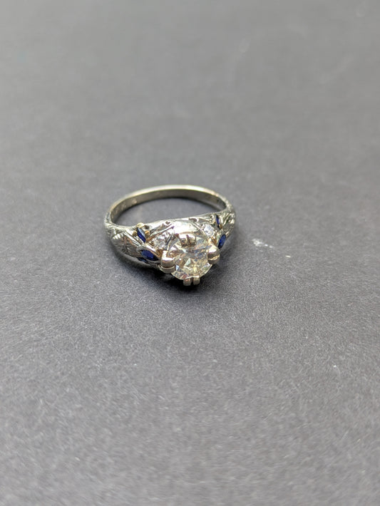Old European Cut Diamond and Sapphire Edwardian Ring