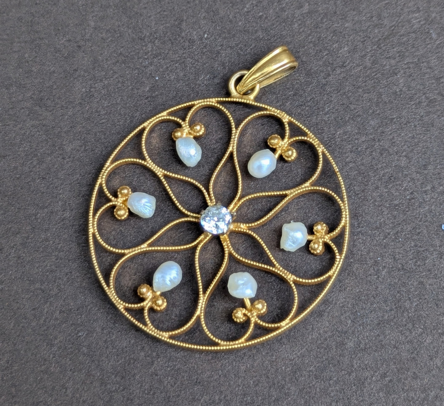 Edwardian Pendant 10k American Gold with Diamond and Pearls