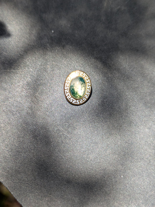 Early 1900's 14k Moss Agate White Enamel Pendant