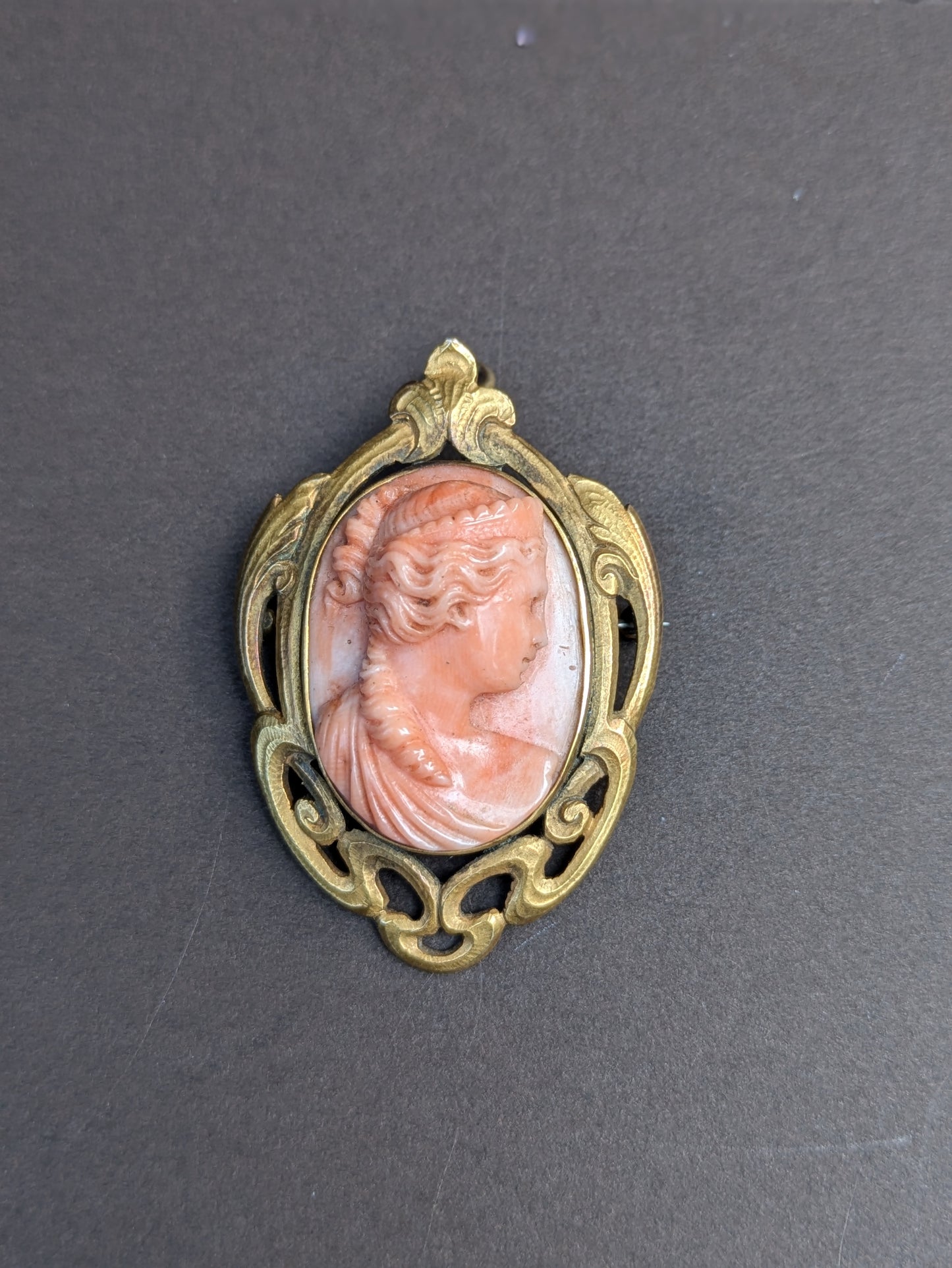 Art Nouveau Carved Coral Cameo Brooch