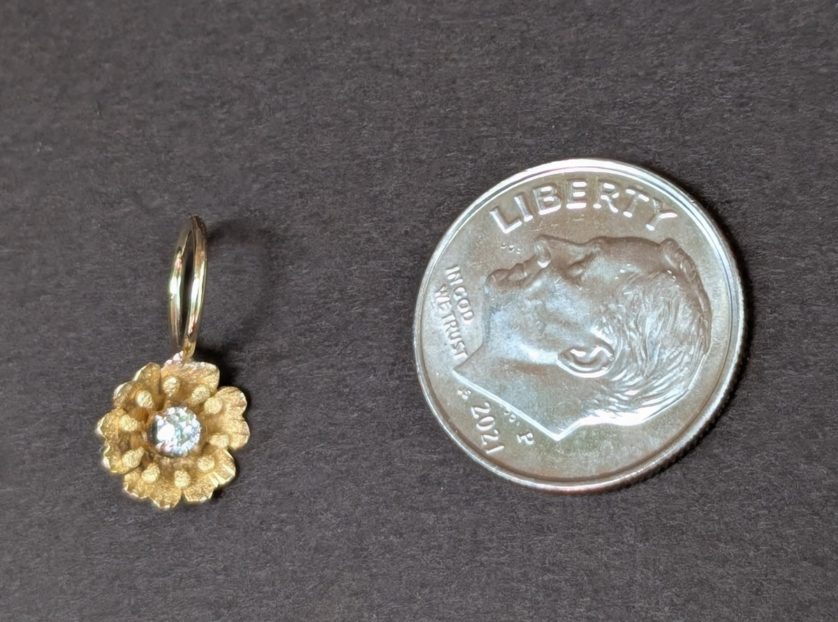 Dainty 14kt Flowers Charm with Single Cut Diamond