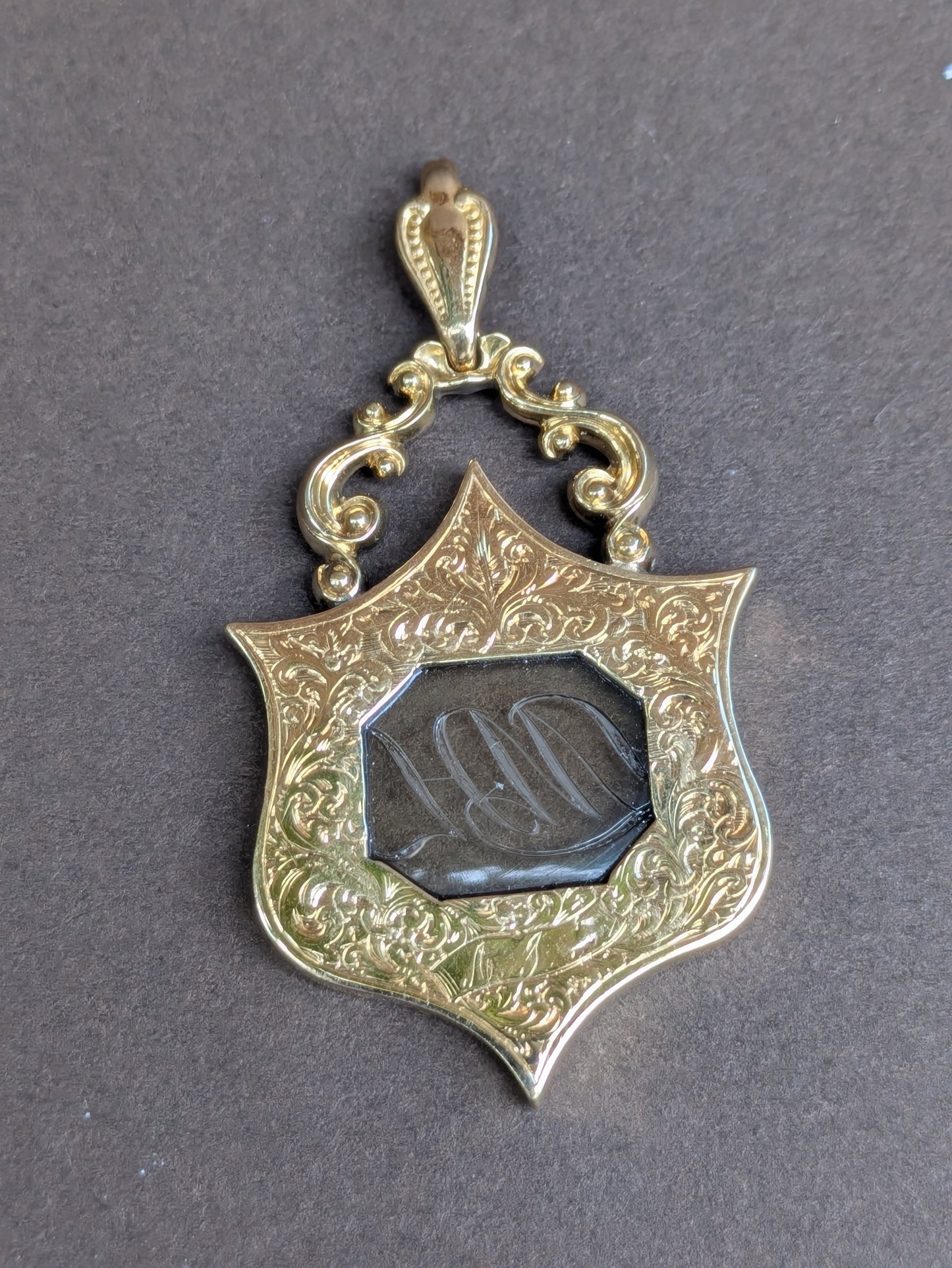 14k Citrine Pendant Engraved with Monogram "LML"