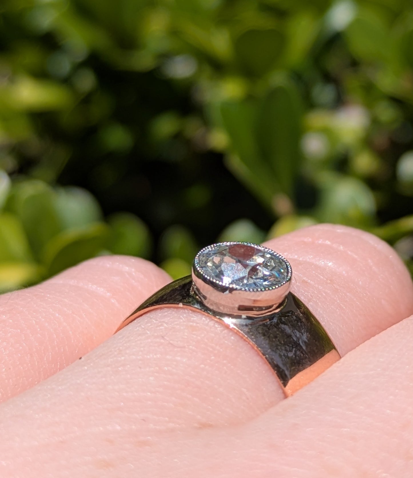 Approx 1.25ct OEC Diamond with Original Mill Graon Bezel Set in Wide 14kt Band