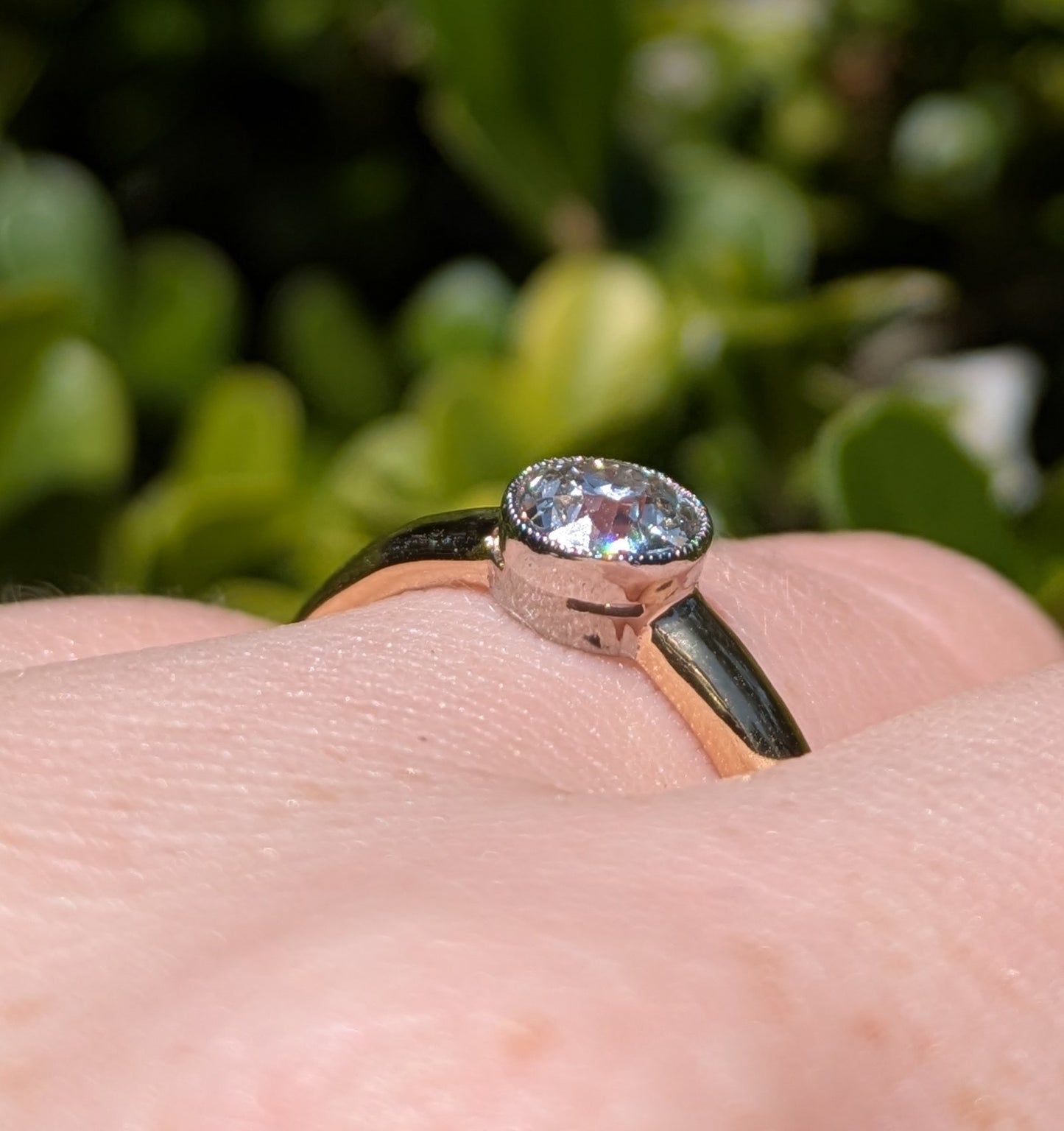 Approx .77ct OEC Diamond Original Bezel with Mill Grain, Set in 18kt Wedding Band