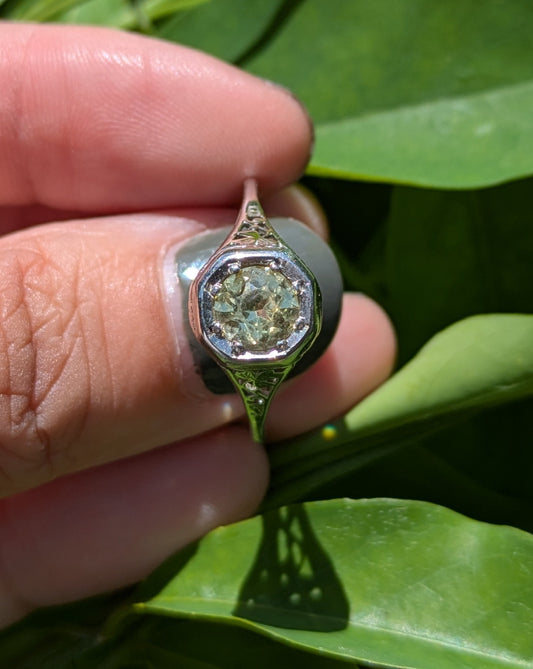 14k White Gold Edwardian Ring with Yellow Sapphire
