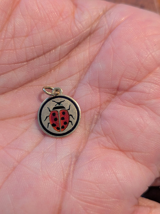 18kt Ladybug Enameled Disk Charm