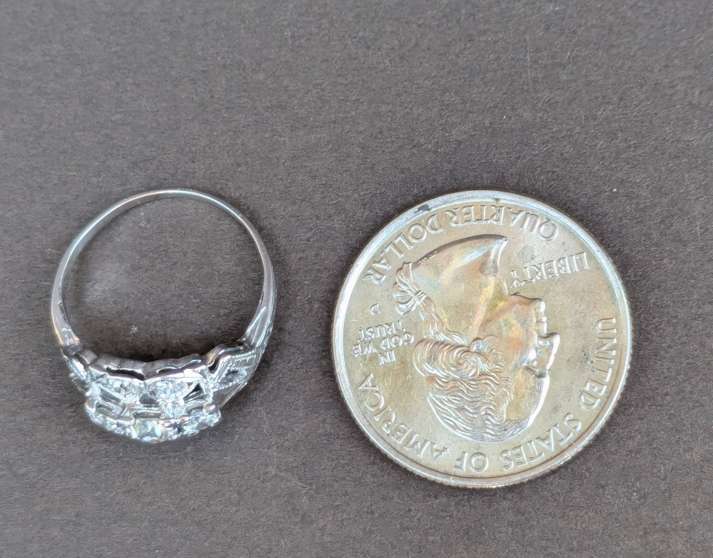 1930's 14k 3 Stone Diamond Ring with Side Diamonds