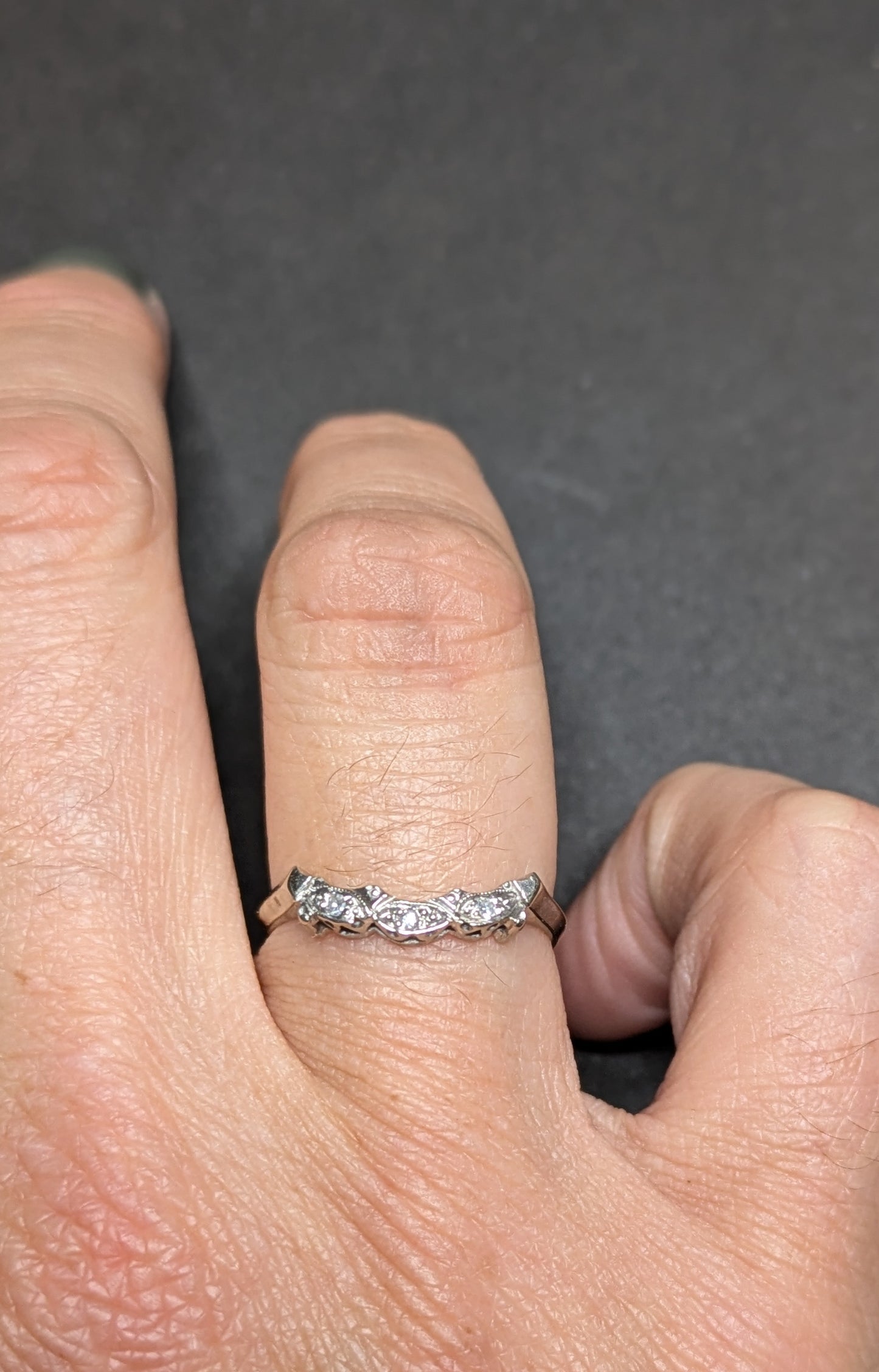 1940's 14k White Gold Diamond Curved Band