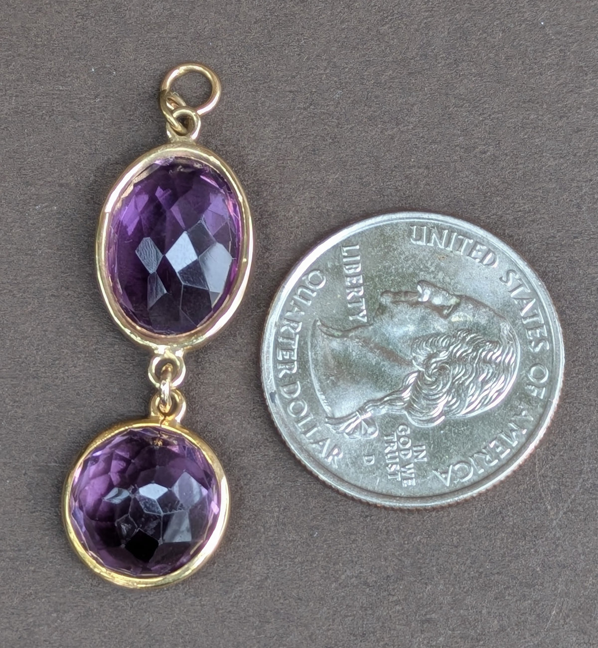 14kt Bezel Set Amethyst Double Drop Pendant