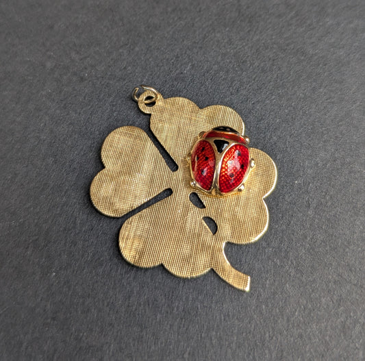 14kt 1960's Shamrock Charm with Enamel Ladybug added