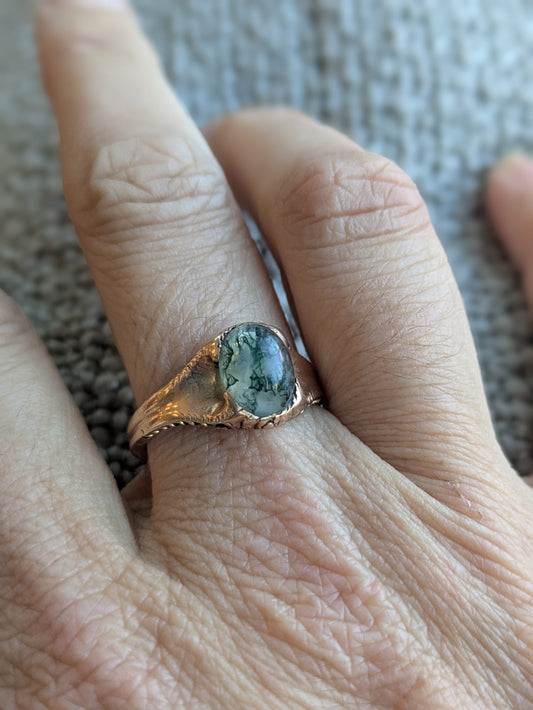 Moss Agate Gold Ring