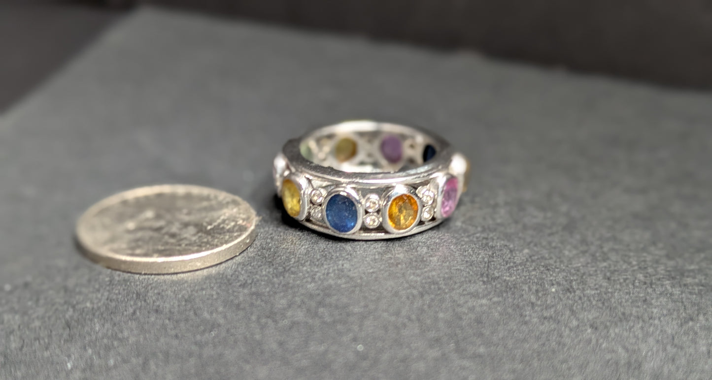 Modern 14k White Gold Multicolor Sapphire and Diamond Eternity Band
