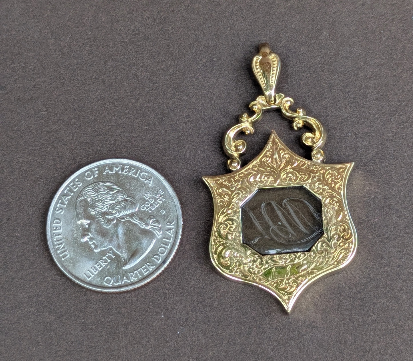 14k Citrine Pendant Engraved with Monogram "LML"