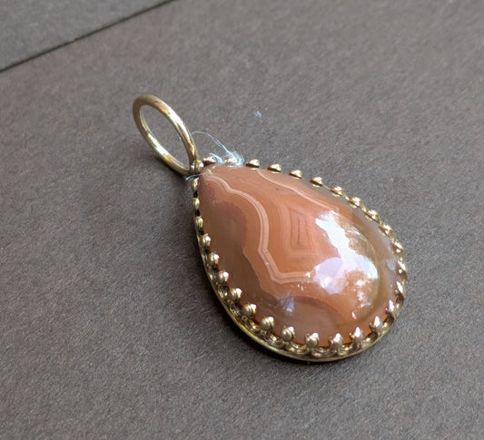 Pear Shaped Agate in Crown Setting 14kt Conversion Pendant