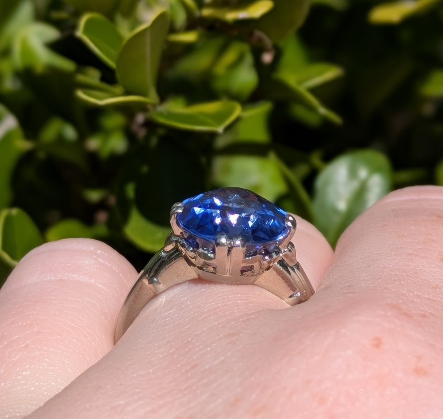 14kt White Gold & Oval Sapphire Ring- Set with Split Prongs