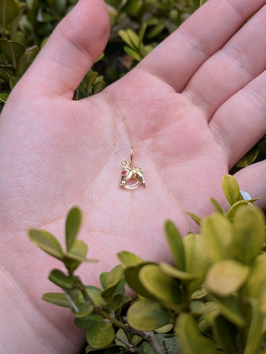 14kt Horse Head With Ruby Eye Charm