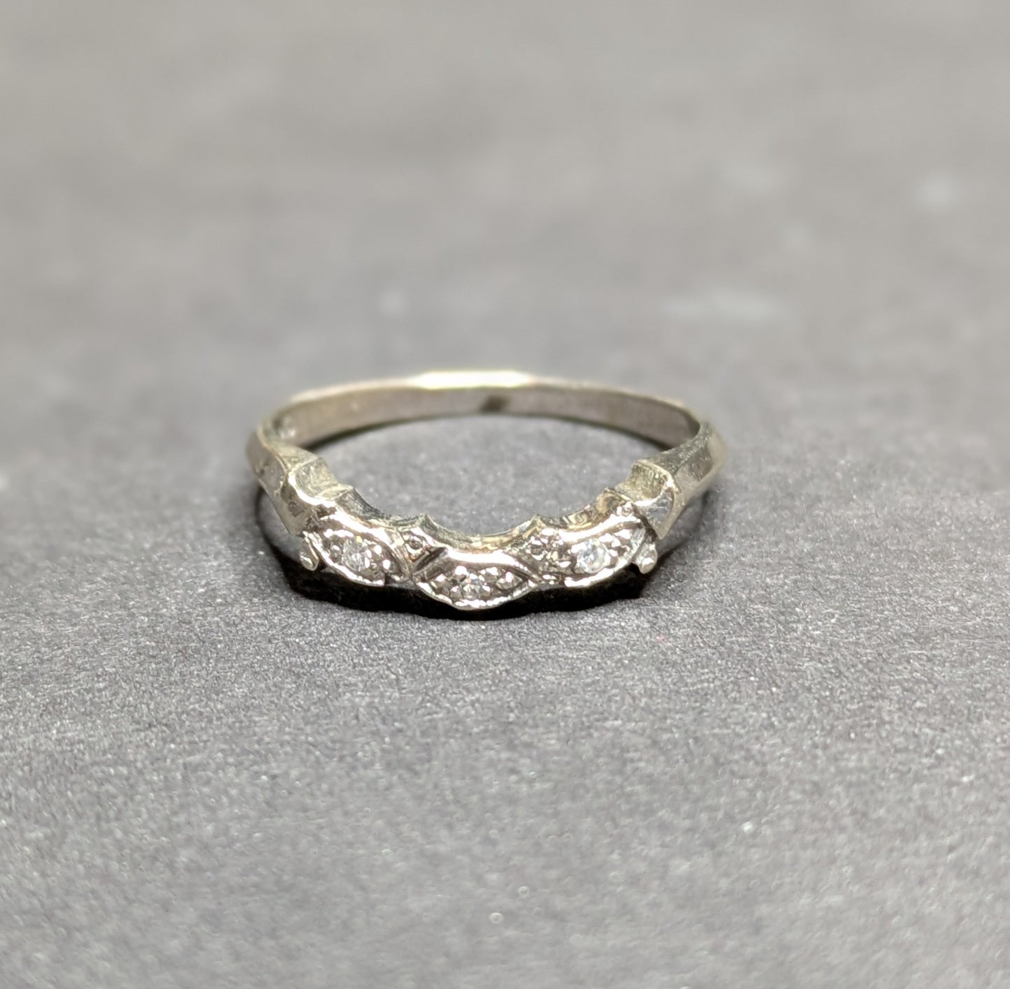1940's 14k White Gold Diamond Curved Band