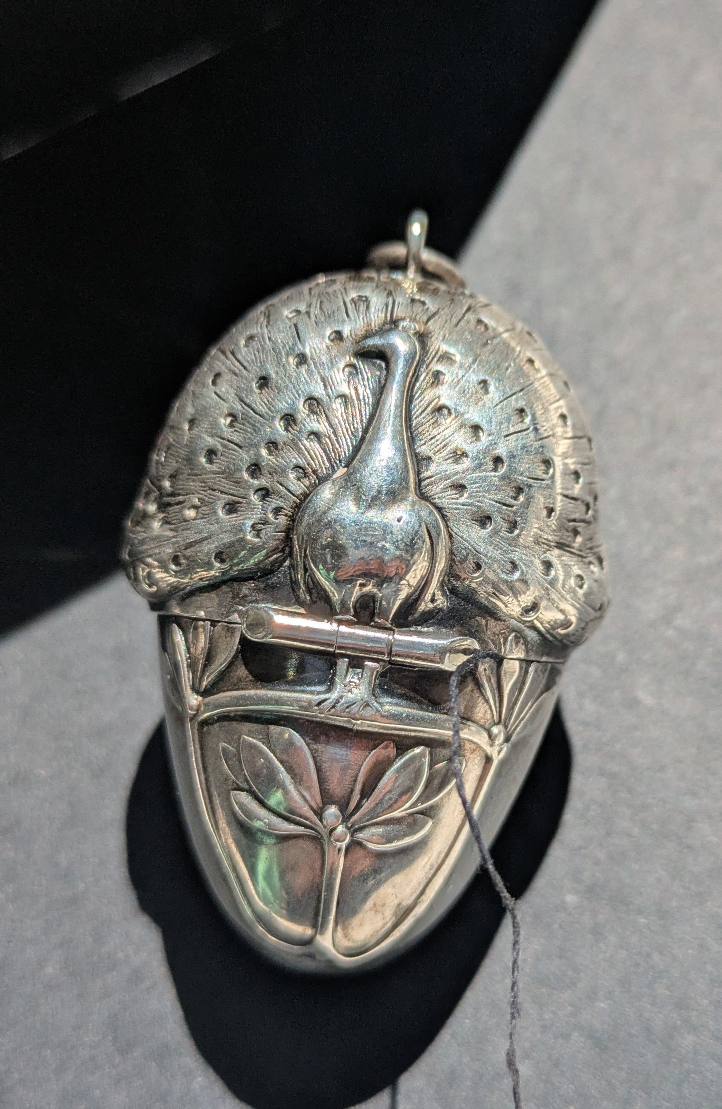 French Silver Art Nouveau Peacock Sewing Pendant