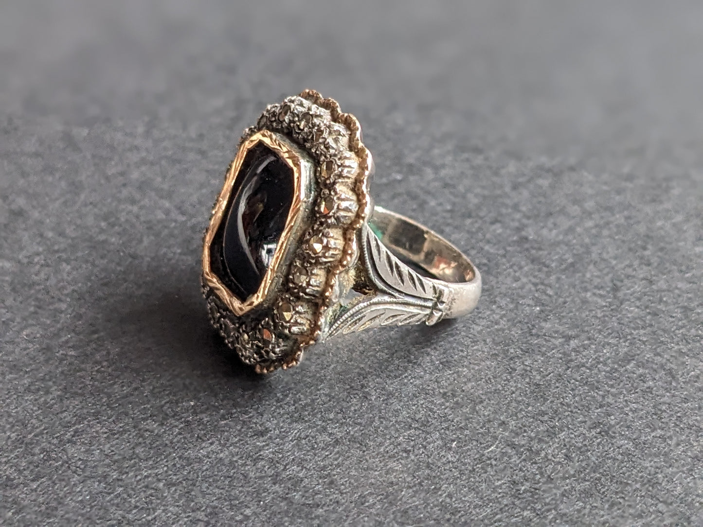 German 14k & silver ring with onyx