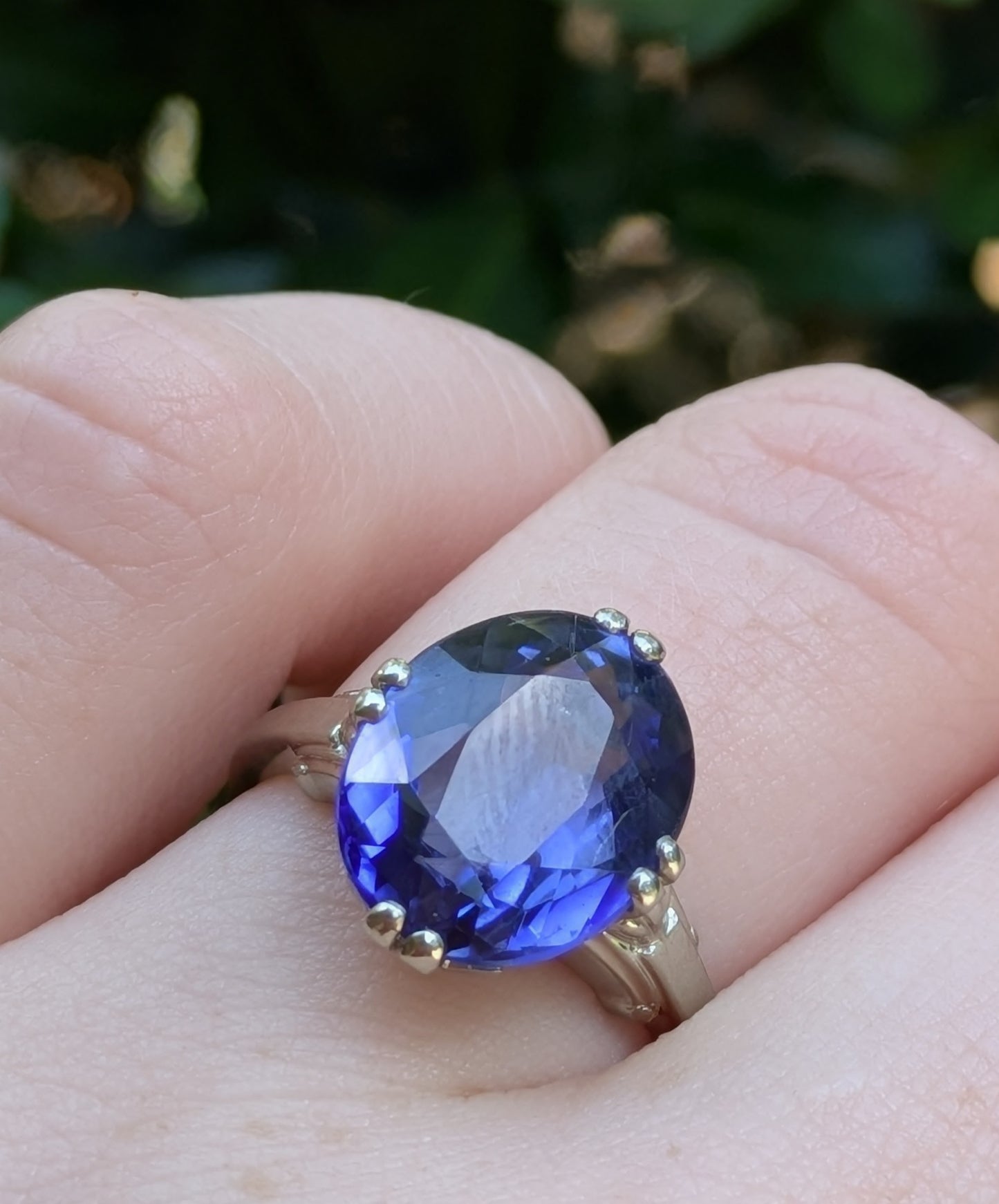 14kt White Gold & Oval Sapphire Ring- Set with Split Prongs
