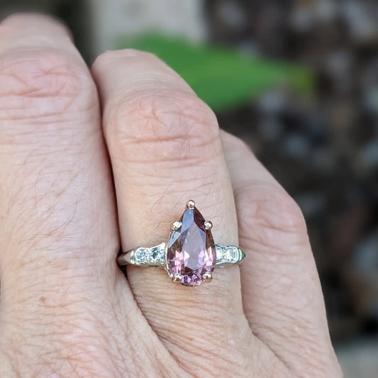 Platinum and rose gold tourmaline and diamond ring