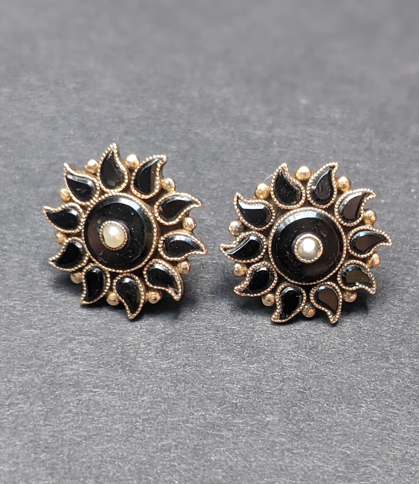 Victorian Mourning earrings with onyx and pearl