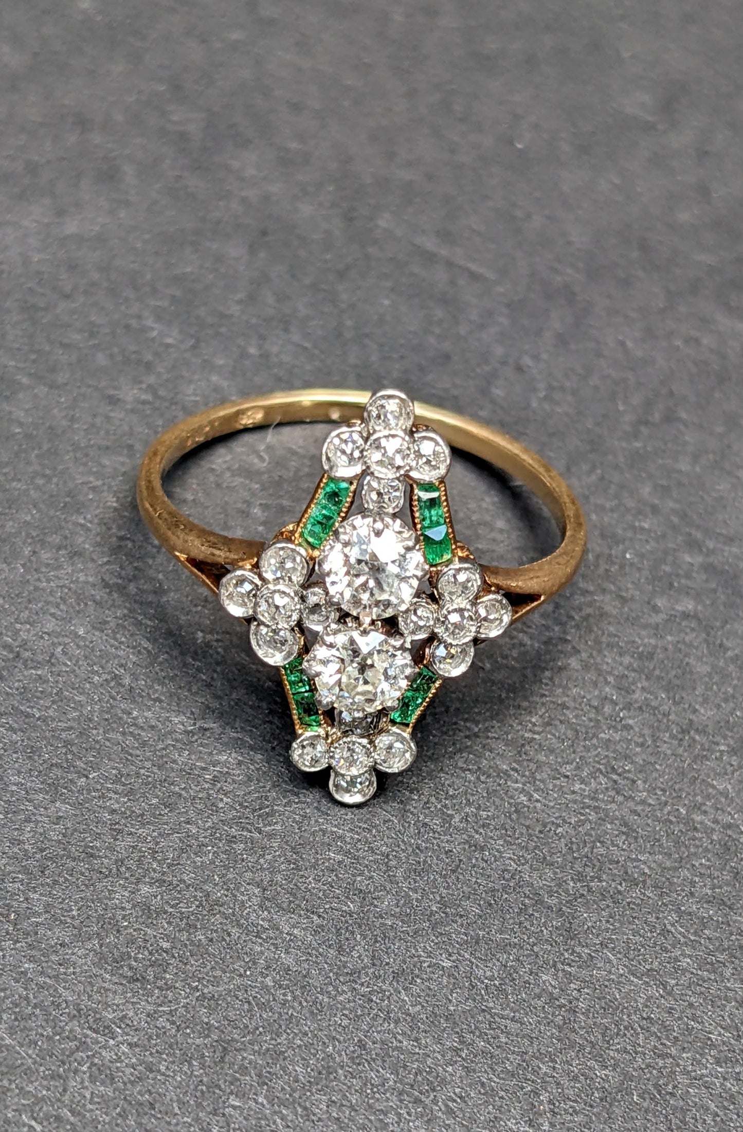 Art Nouveau emerald and diamond ring