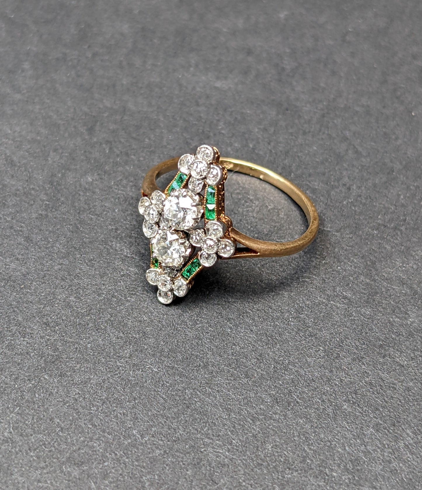 Art Nouveau emerald and diamond ring