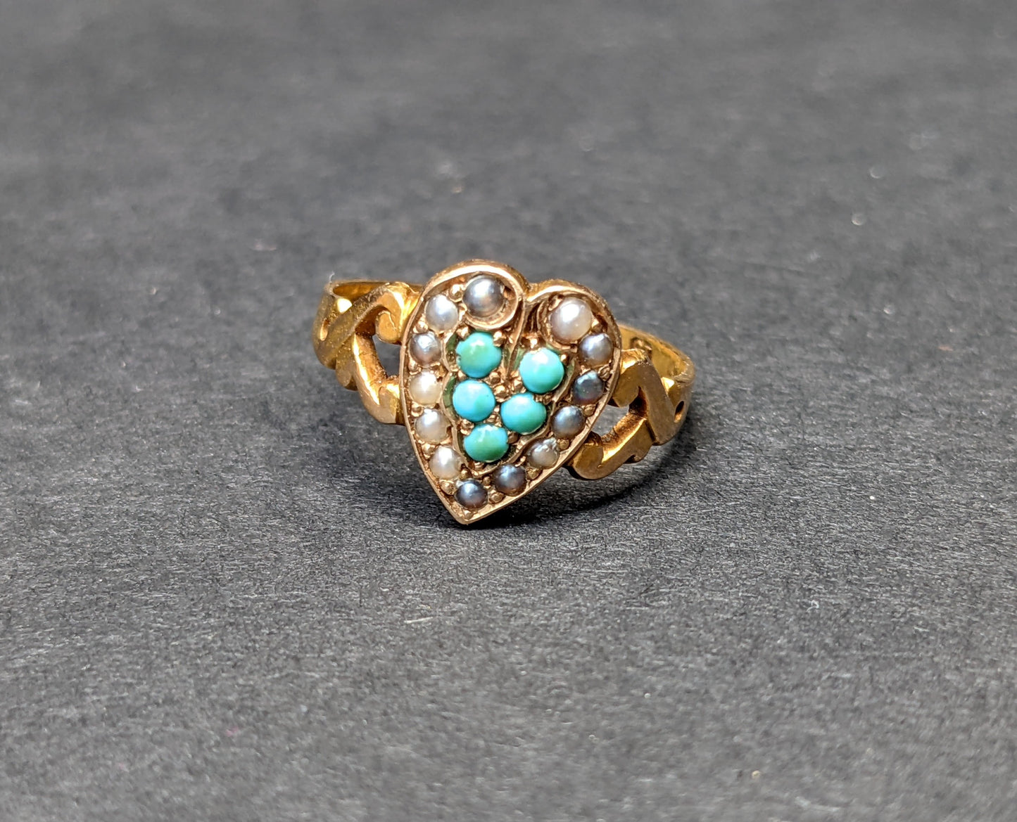 Victorian turquoise and half pearl 15k ring