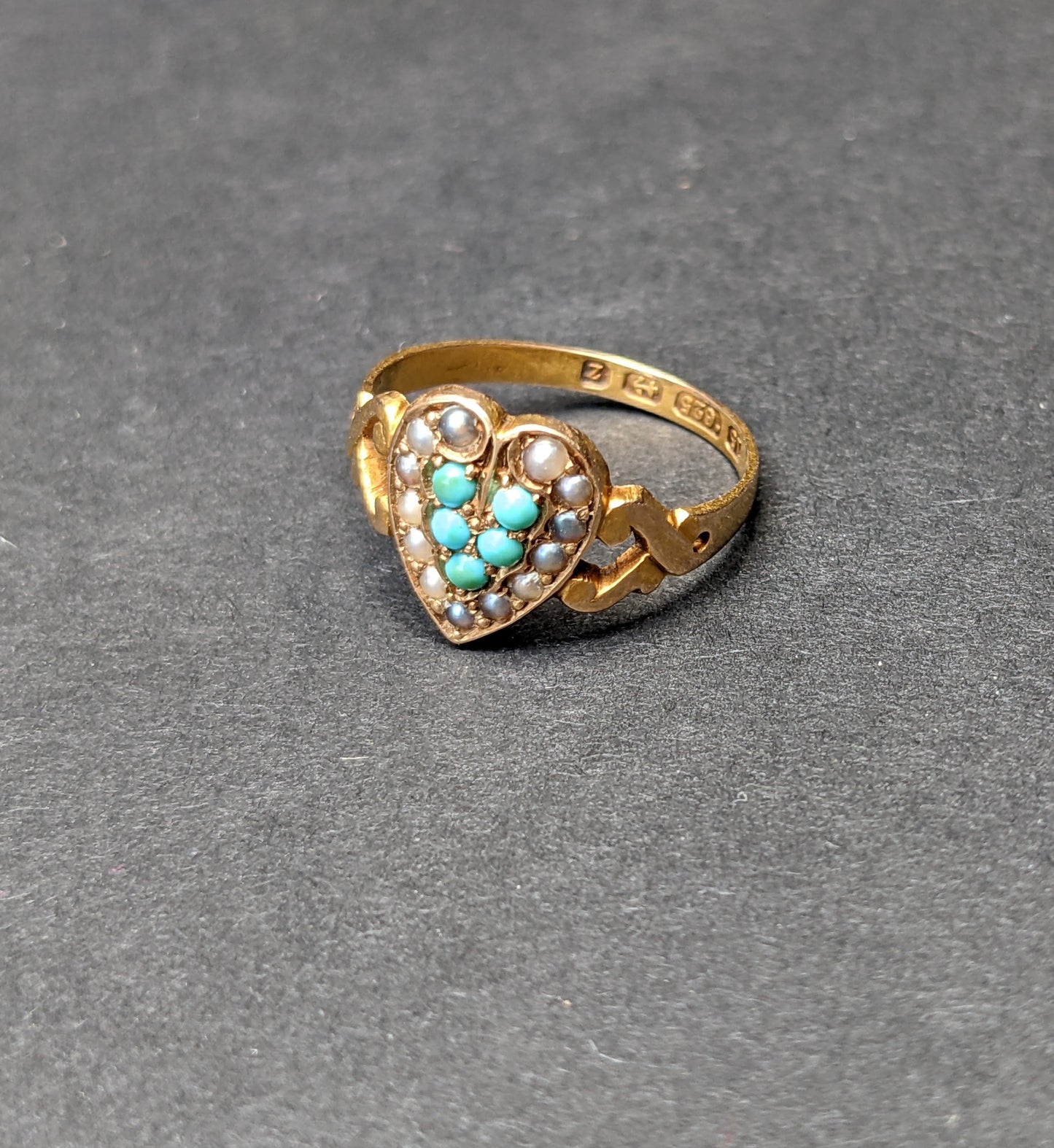 Victorian turquoise and half pearl 15k ring