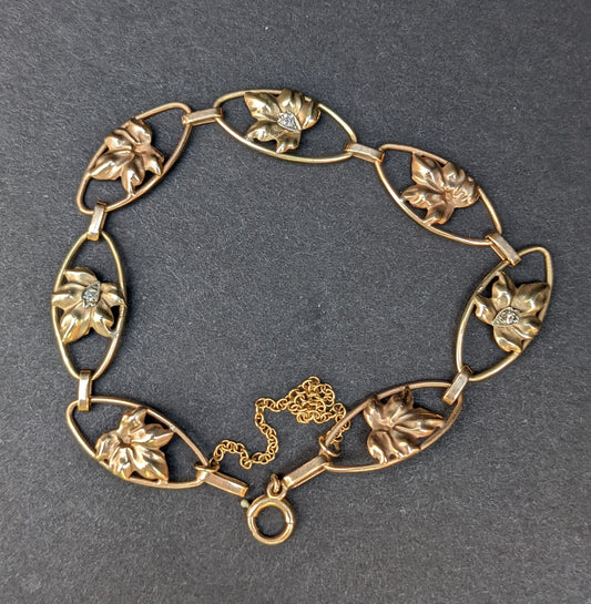 10k 1930's diamond leaf bracelet