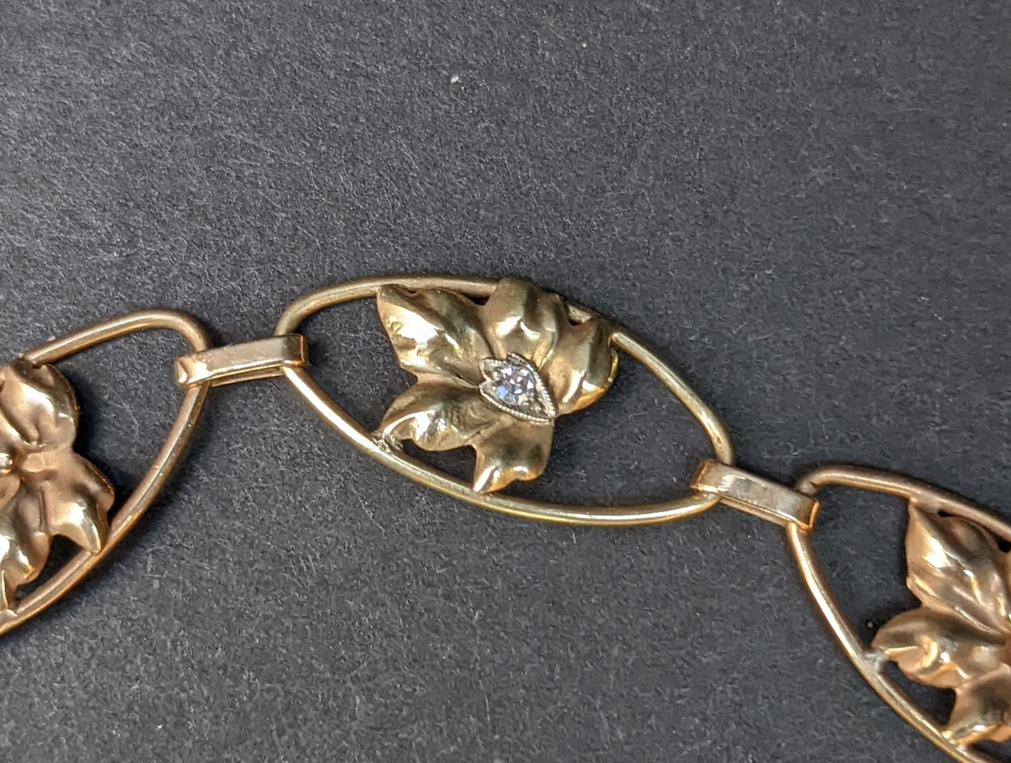 10k 1930's diamond leaf bracelet