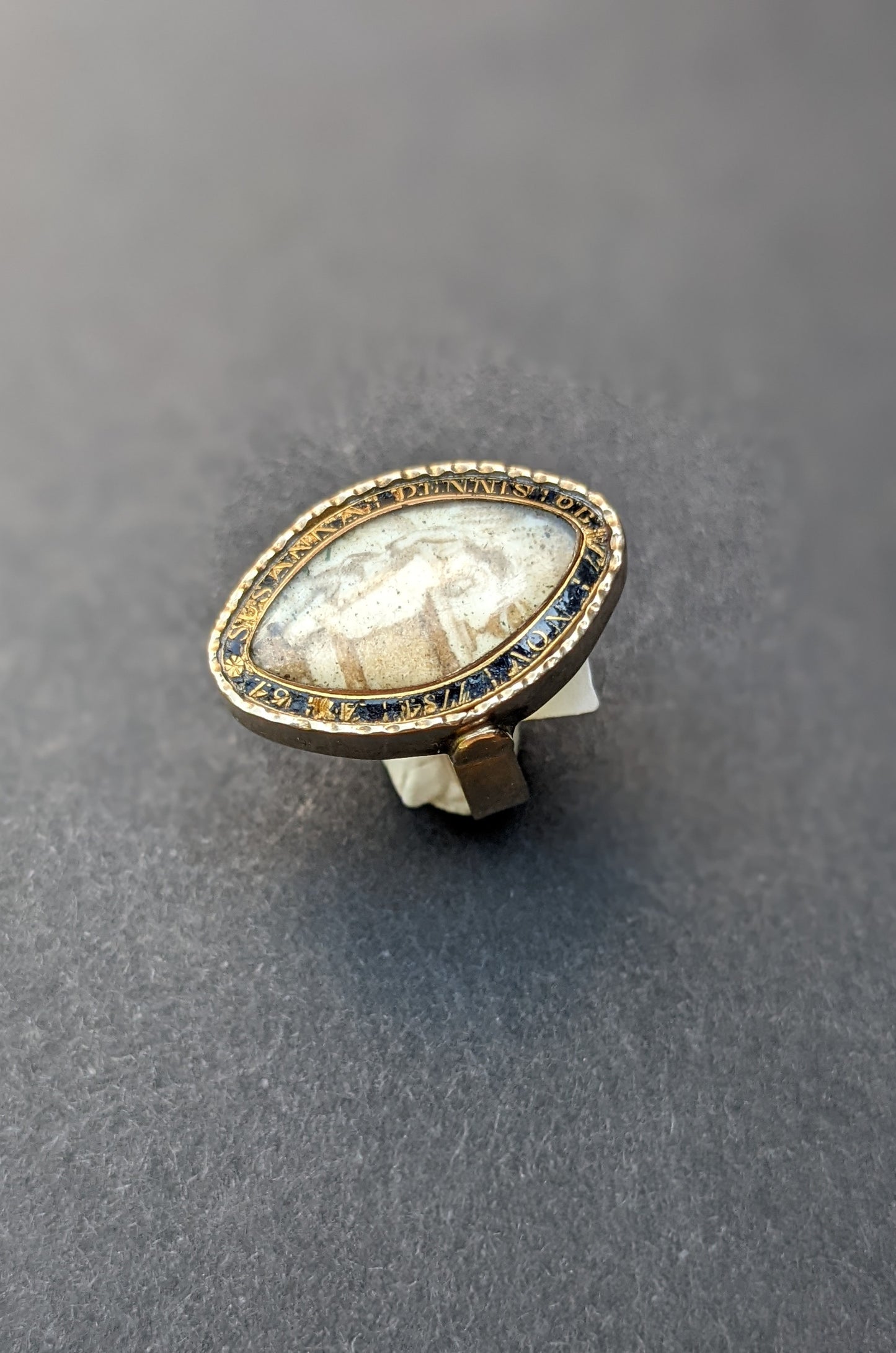 Sepia painted weeping lady mourning ring