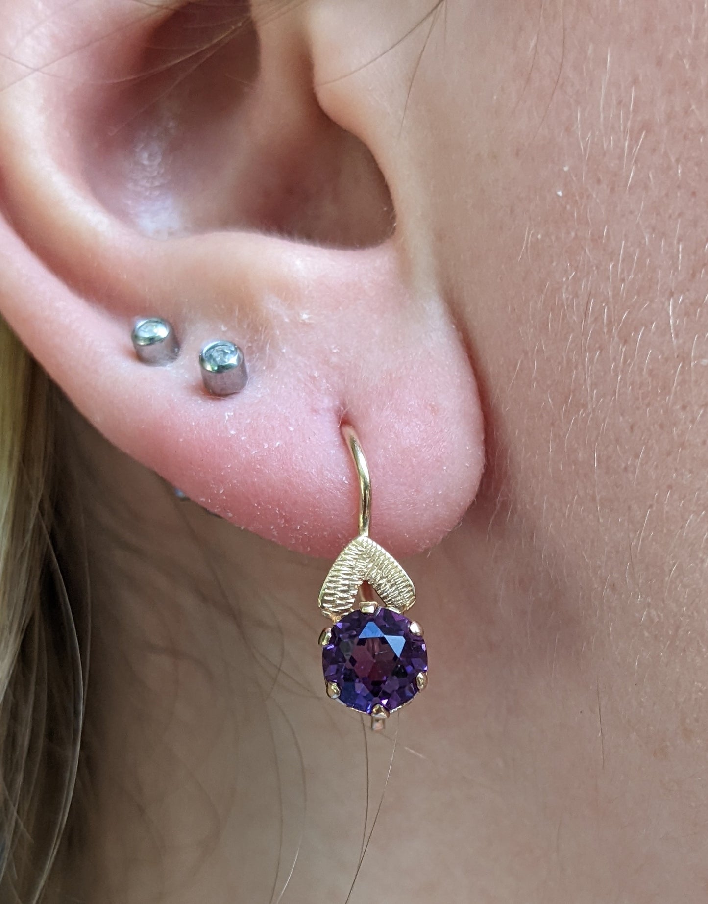 1940's Eastern European Hallmarks amethyst earrings
