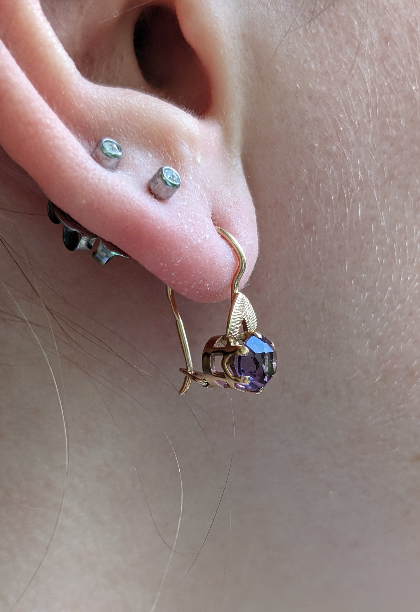 1940's Eastern European Hallmarks amethyst earrings