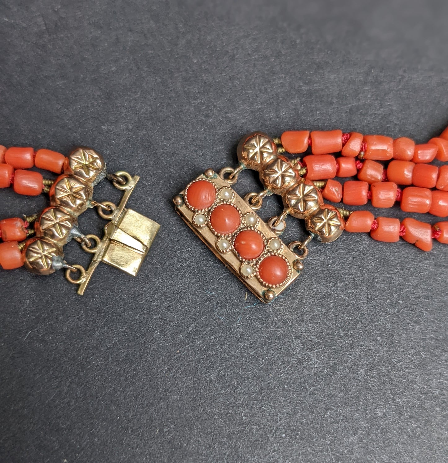 Natural coral and 14kt German choker