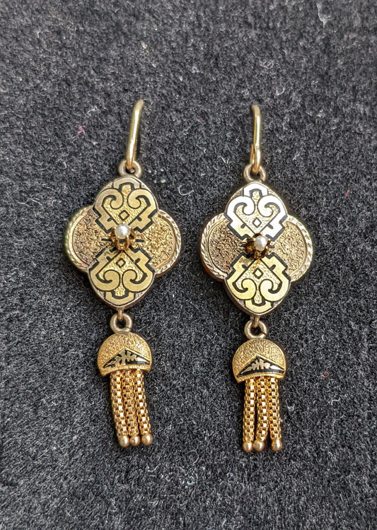 Victorian  Enamel with flat tassel earrings