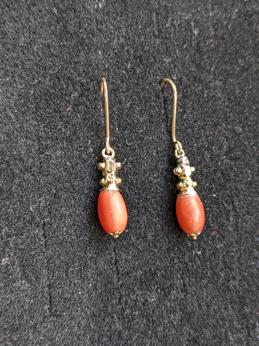 Victorian Coral Drop Earrings 18kt Wires Replaced 14kt