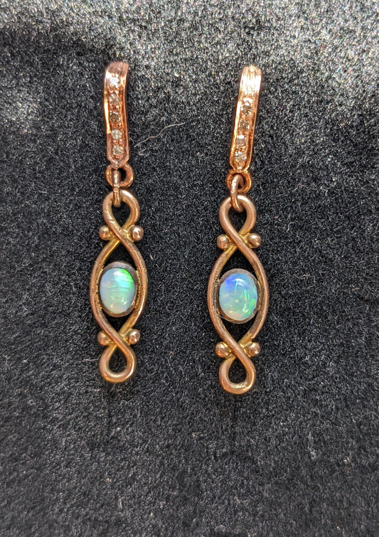 14kt Rose gold diamond and opal drop earrings