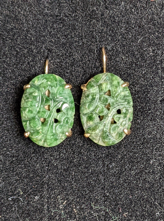 Carved Jade and 14kt earrings