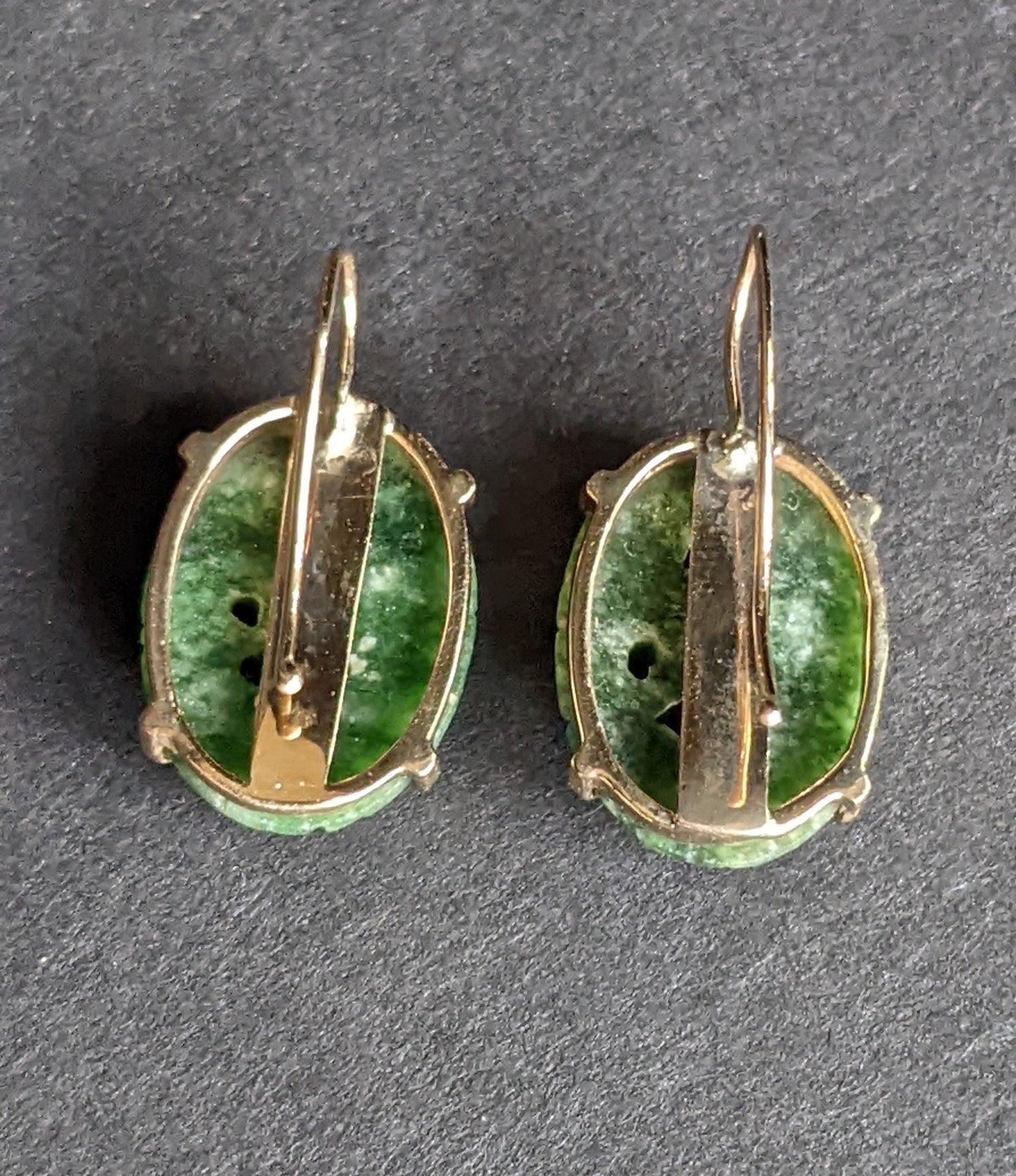 Carved Jade and 14kt earrings