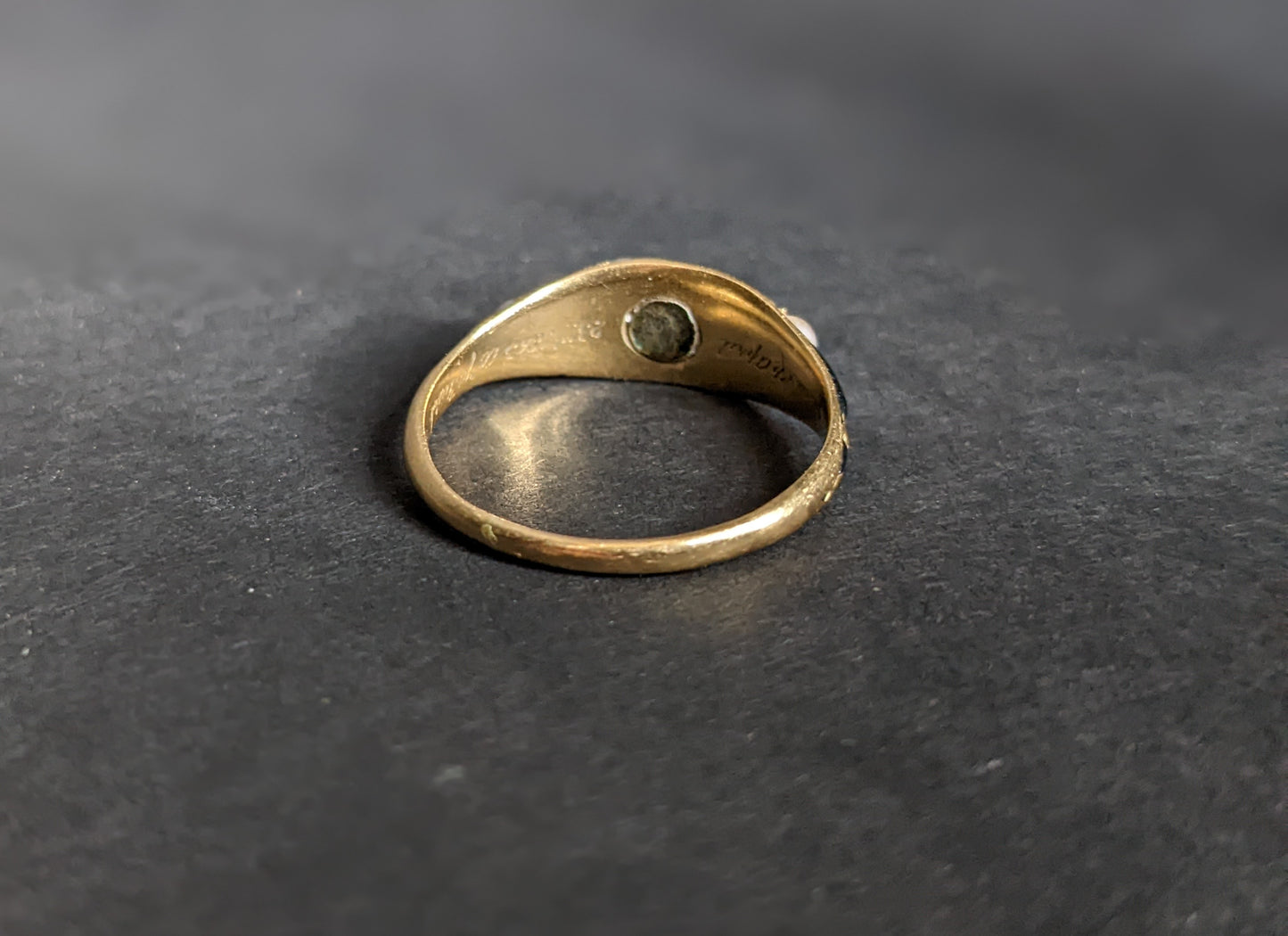 English mourning ring, with black enamel and seed pearl