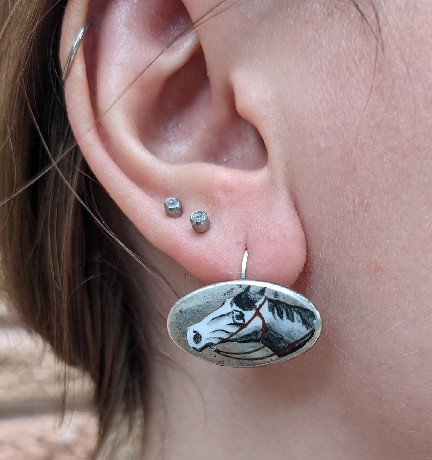 Sterling enamel horse earrings