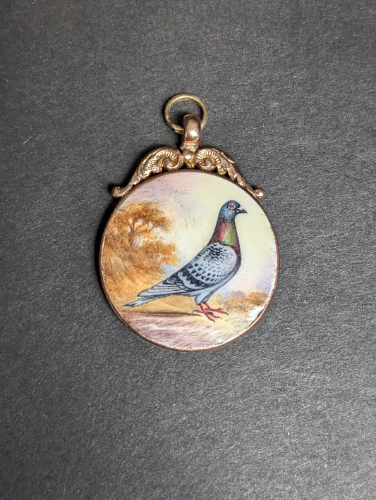 hallmarked English enamel gold pidgon fob