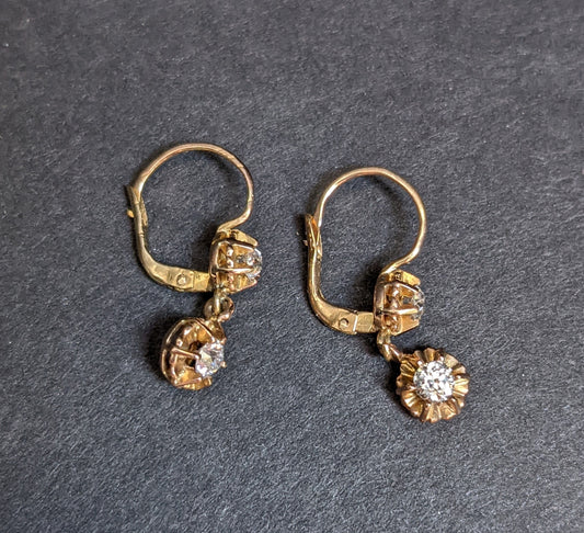 14kt Old European cut drop earrings