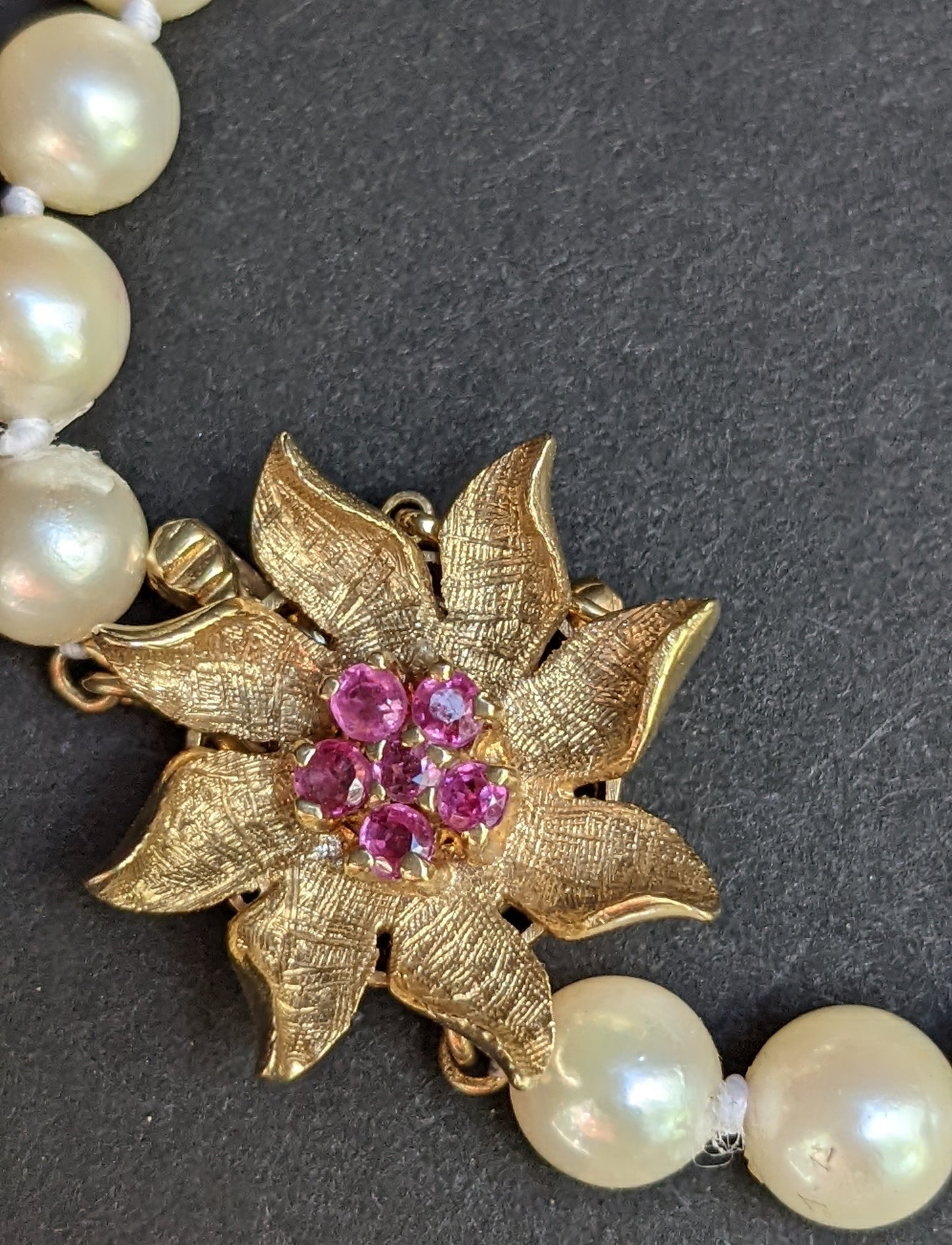 14k ruby flower clasped pearl necklace