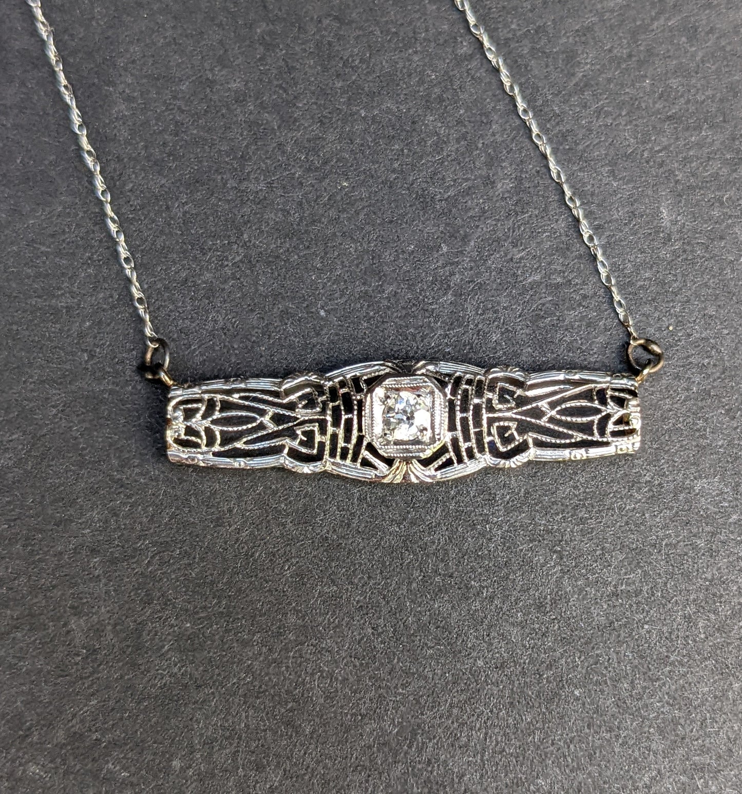 14kt filigree diamond necklace