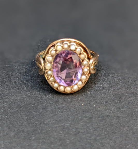 Victorian amethyst half pearl ring set in rose gold