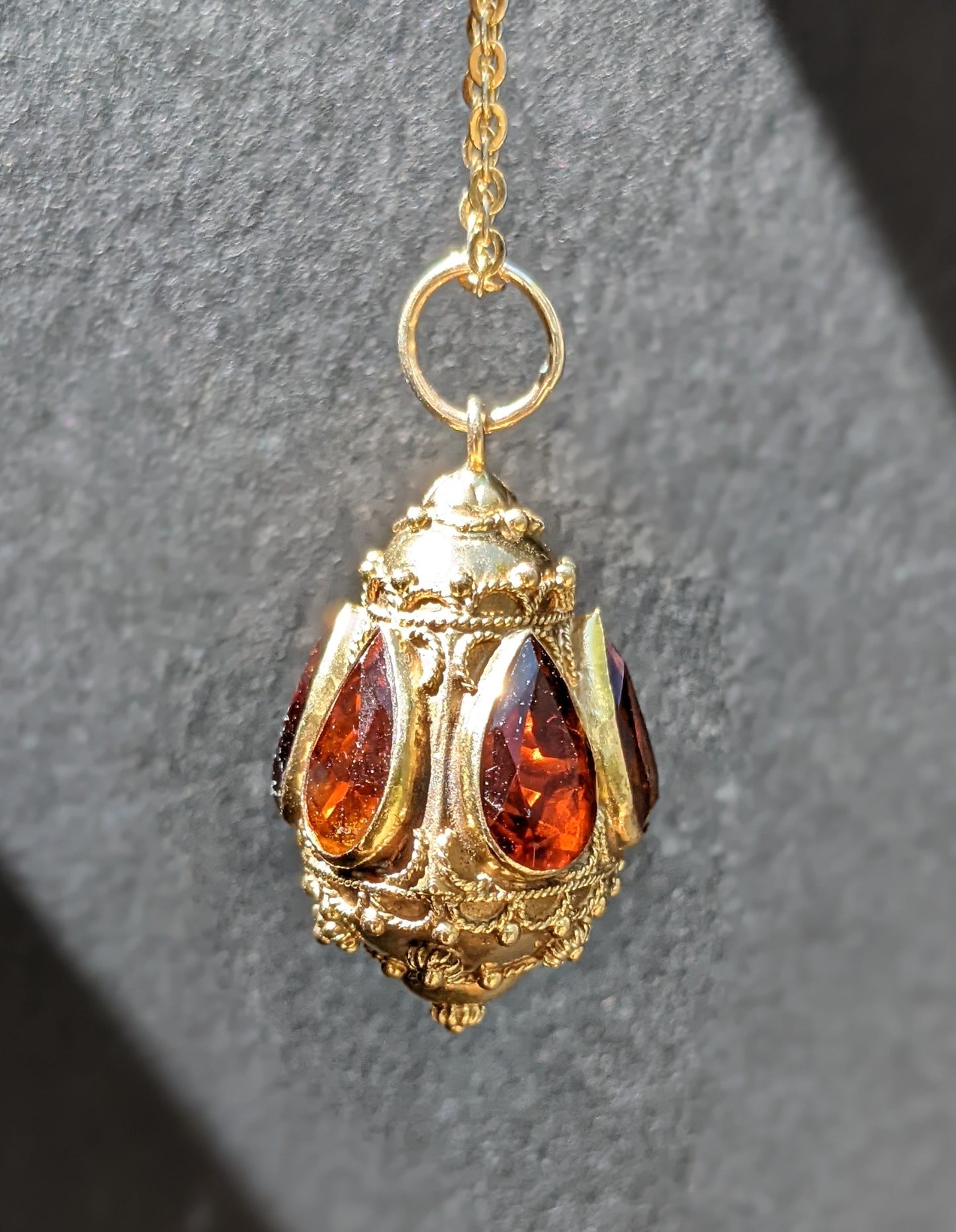 18kt Etruscan revival large pendant with medira citrine and garnets